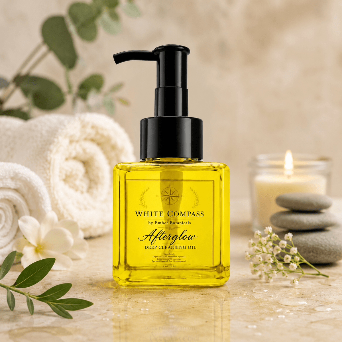 White Compass – Afterglow Deep Cleansing Facial Oil to Milk Cleanser - 4 or 8 oz bottle.
