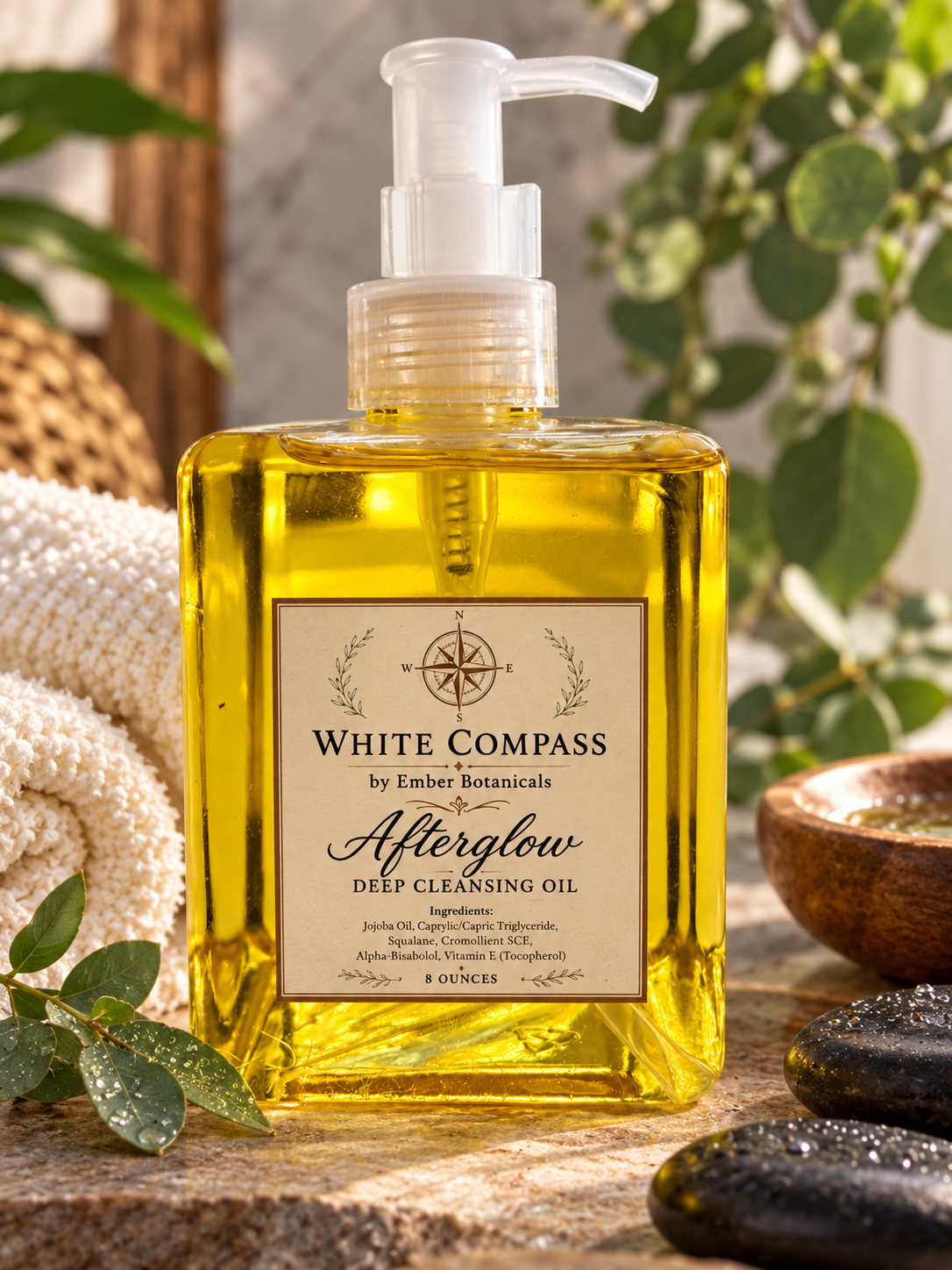 White Compass Afterglow Unscented Oil-to-Milk Facial Cleanser - 4 or 8 oz