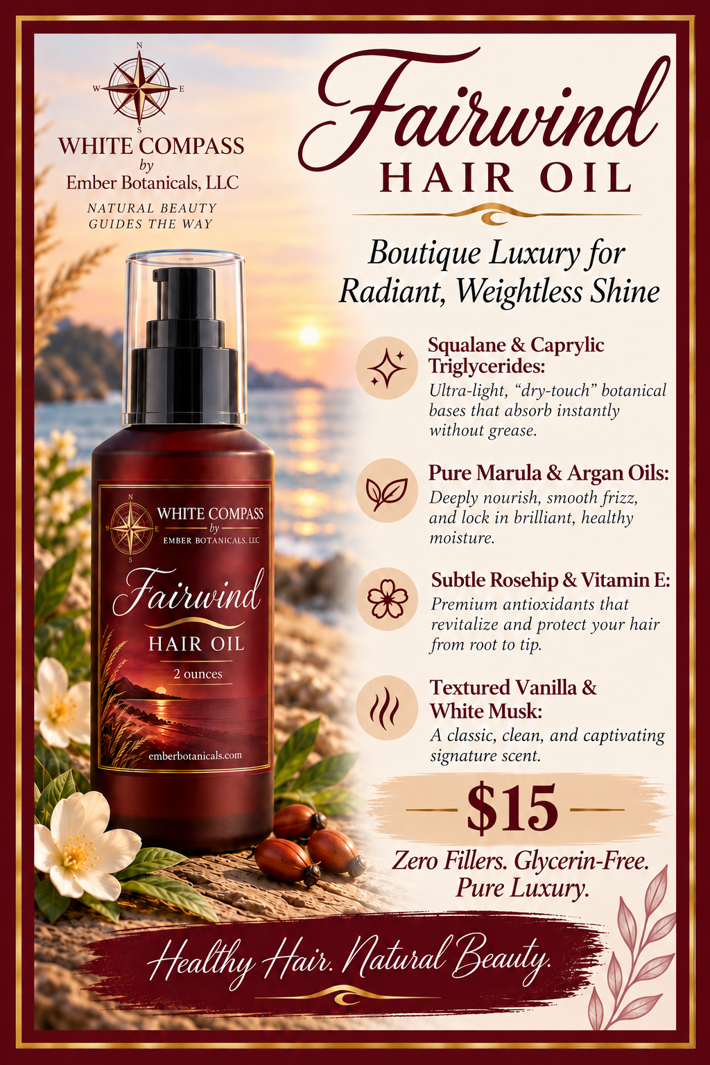 White Compass Fairwind Hair Oil, 2 ounces